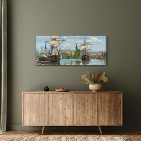 Tablou - Claude Monet, Ships Riding on the Seine at Rouen, reproducere (120x50 cm)