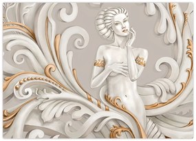 Tablou pe sticlă - Imagine a zeiței într-un fundal ornamental (70x50 cm)