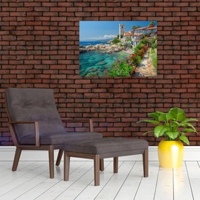 Tablou pe sticlă - Sat pitoresc de coastă (70x50 cm)