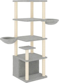 vidaXL Ansamblu pisici, stâlpi din funie sisal, gri deschis, 147 cm