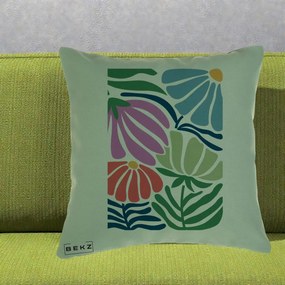 Perna Decorativa Flori Grafice Multicolore Modern, 40x40 cm, Verde, Husa Detasabila, Perna Inclusa, BEKZ®