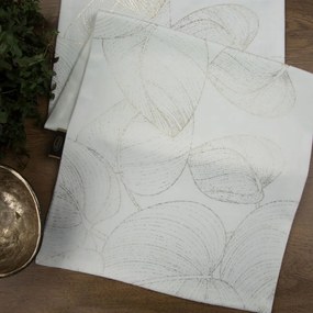 Traversa pentru masa centrală din catifea cu imprimare lucioasă de frunze albe Lățime: 35 cm | Lungime: 140 cm