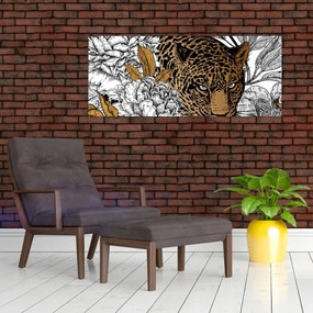 Tablou - Leopard între flori (120x50 cm)