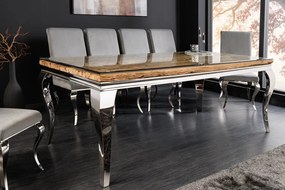 Masa dining, Lemn de Tec, Sticla, Otel Crom, MODERN BAROCK BARRACUDA 200cm