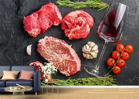 Tapet Premium Canvas - Carne cu rosii usturoi si pahar de vin