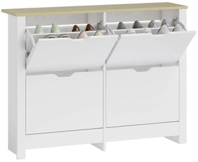 HOMCOM Dulap pentru pantofi 16 perechi, dulap îngust pentru pantofi cu 4 sertare rabatabile și rafturi reglabile, stil modern, pentru hol, intrare, 105 x 26 x 80 cm, alb și stejar | Aosom Romania