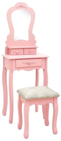 289311 vidaXL Set masă de toaletă cu taburet roz 50x59x136 cm lemn paulownia