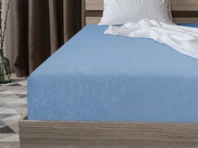 Cearsaf elastic din fleece MOLTON albastru deschis 90 x 200 cm