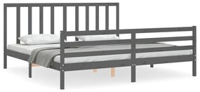 3193813 vidaXL Cadru pat cu tăblie 200x200 cm, gri, lemn masiv