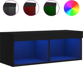 vidaXL Comodă TV cu lumini LED, negru, 80x30x30 cm