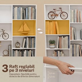 HOMCOM Bibliotecă cu Polițe Reglabile și Sistem Anti-Răsturnare din PAL, 149 x 23,6 x 188 cm, Albă | Aosom Romania