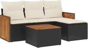vidaXL Set mobilier de grădină cu perne, 5 piese, negru, poliratan