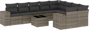 vidaXL Set mobilier de grădină cu perne, 10 piese, gri, poliratan