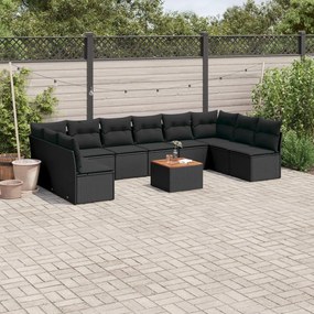 3256125 vidaXL Set canapele de grădină cu perne, 11 piese, negru, poliratan