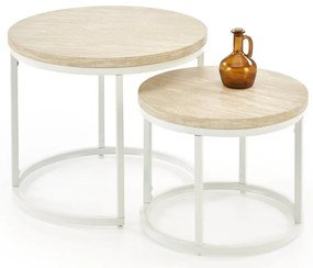 Set 2 masute de cafea Oreo travertin/alb