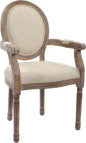 Scaun cu brațe dining din lemn sculptat tapițat cu stofă bej, 56×48×96 cm, „Elysée"