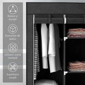 HOMCOM Dulap din Material Textil cu Bază Înălțată, 8 Rafturi și 2 Bare, 125x43x162.5 cm, Gri Închis | Aosom Romania