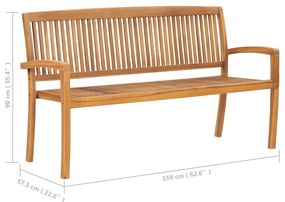 Banca de gradina stivuibila cu perna, 159 cm, lemn masiv de tec 1, 150 cm, Crem, Crem