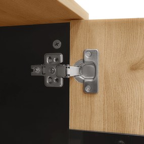 Dulap auxiliar cu vitrină, iluminare LED și sticlă, 80x40x120 cm, Culoare naturală+Negru