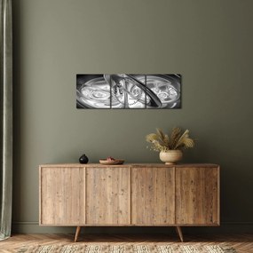 Tablou cu abstracțiune modernă în gri (cu ceas) (90x30 cm)