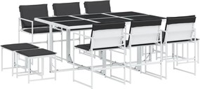 vidaXL Set mobilier de grădină, 11 piese, cu perne, alb, textilenă