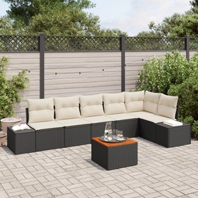 vidaXL Set de canapea de grădină în 7 piese cu perne, negru, din ratan poliesteric, acacia