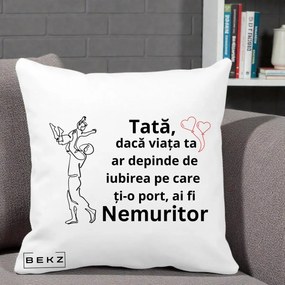 Cadou pentru Tata - Perna Personalizata Tata Nemuritor Joaca in Aer, 40x40 cm, Alba Mata, Husa Detasabila, Perna Inclusa, BEKZ®
