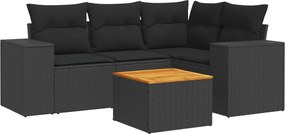 vidaXL Set mobilier de grădină cu perne, 5 piese, negru, poliratan