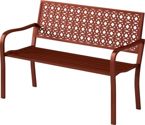 Outsunny Bancă exterioară, bancă de grădină din oțel, spătar decupat, cotiere, pentru 2 persoane, Roșu | Aosom Romania