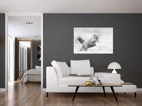 Tablou - Vulpe care sare,alb-negru (90x60 cm)