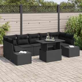 vidaXL Set de canapele de grădină 8 piese cu perne, din ratan poly negru