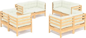 vidaXL Set mobilier de grădină cu perne, 8 piese, crem, lemn de pin