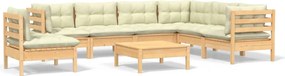 vidaXL Set mobilier de grădină cu perne crem, 8 piese, lemn masiv pin