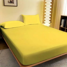 Cearceaf de pat cu elastic, 180x200cm, 2 fete de perna, 50x70cm, bumbac, galben