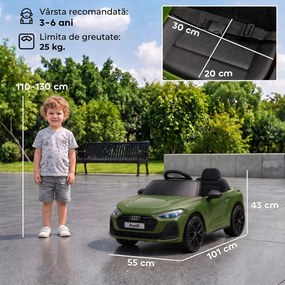 AIYAPLAY Mașină Electrică pentru Copii 12V Audi A5L cu Telecomandă, Baterie cu Litiu, 2 Motoare, Telecomandă, Verde | Aosom Romania