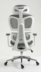RESIGILAT- Scaun ergonomic, suport picioare, tetiera, reglabil, Mesh, Gri/Alb