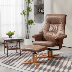 HOMCOM Fotoliu de Relaxare cu Taburet, Rotativ 360°, Înclinabil 135°, Husă Respirabilă, 78 x 82,5 x 109 cm, maro | Aosom Romania