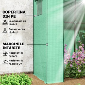 Outsunny Seră de Grădină cu Acoperiș Înclinat, 2 Ferestre și Ușă Rulabilă, Seră pentru Grădină cu Structură din Oțel, Acoperire din PE Anti-UV, pentru Grădină Legume Flori Plante, 196x77x197 cm, Verde | Aosom Romania