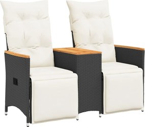 vidaXL Canapea de grădină rabatabilă 2 locuri cu masă negru poliratan