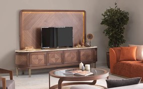 Set lemn masiv nuc Living Emma - Marmură Naturală, 245 × 56 × 173 cm - Lemn