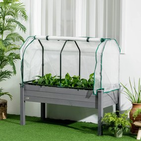 Outsunny Pat de Grădină Înălțat cu Acoperiș din PE, Jardinieră din Lemn pentru Exterior cu 4 Orificii de Drenaj, pentru Flori și Legume, pentru Grădină, Balcon, 121x55x117 cm, Gri Închis | Aosom Romania