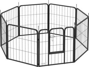 PawHut Parc pentru câini împrejmuire câini 8 panouri modulabil și pliabil oțel cu ușă pentru cățeluș interior exterior 60 cm negru | Aosom Romania