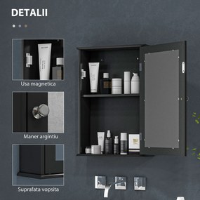 kleankin Mobilier de Baie Dulap Suspendat cu Oglindă 41x14x60cm Negru | Aosom Romania