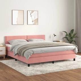 3141256 vidaXL Pat box spring cu saltea, roz, 160x200 cm, catifea