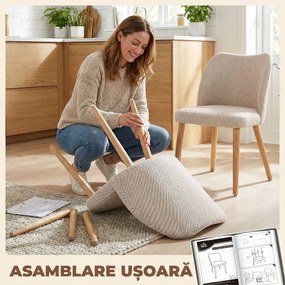 HOMCOM Set de 2 Scaune de Masă Moderne, Scaune de Bucătărie cu Tapițerie din In, Șezut Imbătut, Spătar Curbat, Picioare din Lemn de Cauciuc, Ușor de Asamblat, Alb Crem | Aosom Romania