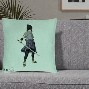 Perna Personalizata Naruto Sasuke Uchiha cu Sabia, 40x40 cm, Verde Menta, Husa Detasabila, Perna Inclusa, BEKZ®