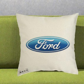 Perna Personalizata cu emblema Ford, 40x40 cm, Ecru, Husa Detasabila, Perna Inclusa, BEKZ®