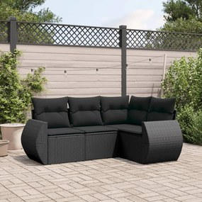 3253642 vidaXL Set mobilier de grădină cu perne, 4 piese, negru, poliratan