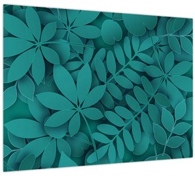 Tablou pe sticlă - Frunze turcoaz (70x50 cm)