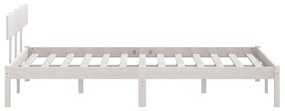 Cadru de pat UK King, alb, 150x200 cm, lemn masiv pin Alb, 150 x 200 cm